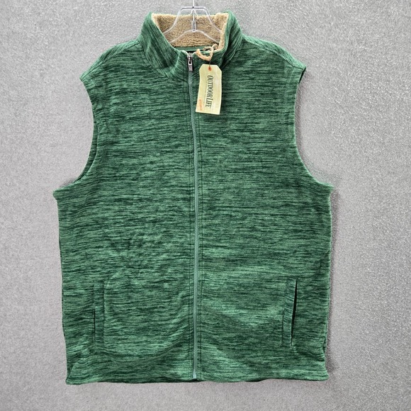 Outdoor Life Men Jacket Large Green Polar Fleece Vest Pockets Full Zip NWT - Picture 1 of 11
